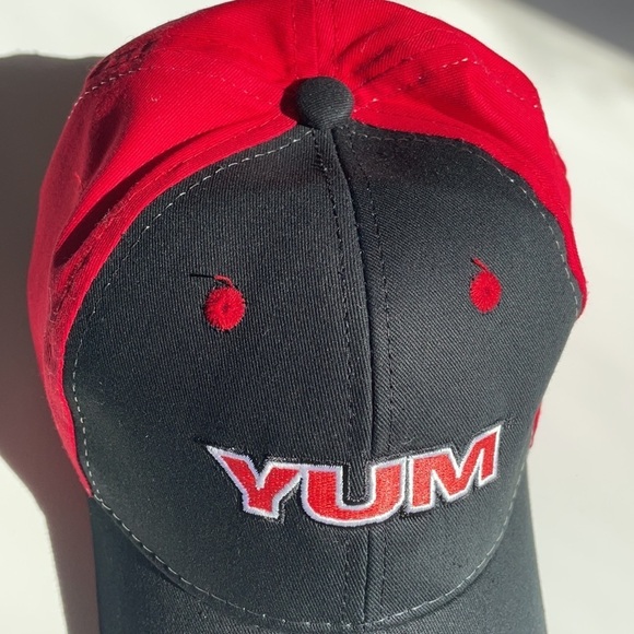 YUM Embroidered Red and Black baseball cap hat. Unisex style One size fits most. - Picture 6 of 11